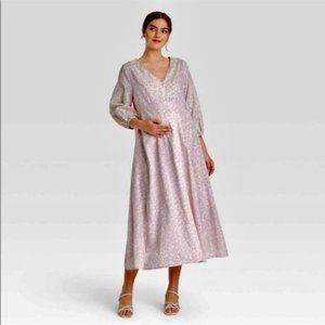 The Nines By Hatch™ Floral Print 3/4 Sleeve Button-front Poplin Maternity Dress